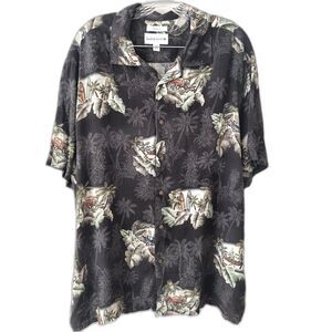 Saddlebred Hawaiian Shirt XXL Short Sleeve Woody Truck Surfboards Gray Green